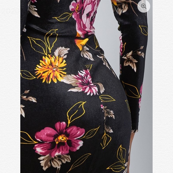 LAST ONE: Floral Printed Velvet Dress - Picture 2 of 4